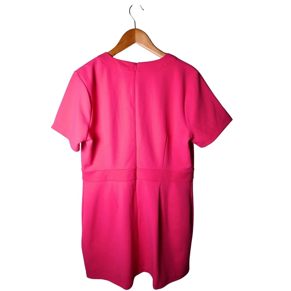 Michael Kors Pink Short Sleeve V-Neck Gold Button Sheath Dress Womens XL NWT